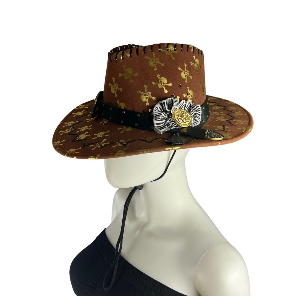 Brown‎ Felt Skull and Bone Western Cowboy Hat - Picture 2 of 12
